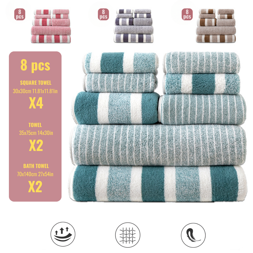 8 pcs Striped Pattern Bath Towel Set