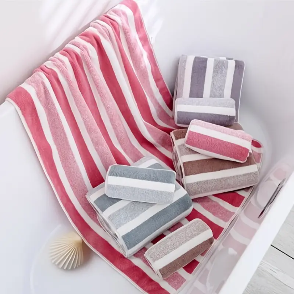 8 pcs Striped Pattern Bath Towel Set
