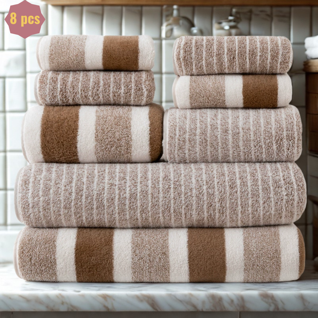 8 pcs Striped Pattern Bath Towel Set