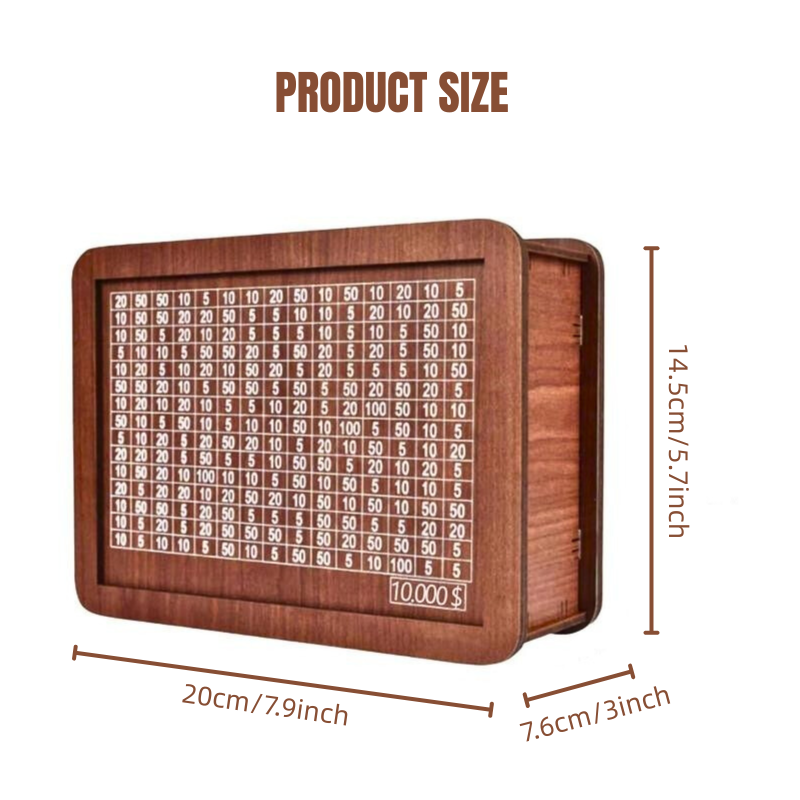 Wooden Cash Saving Challenge Box with 13 Stickers