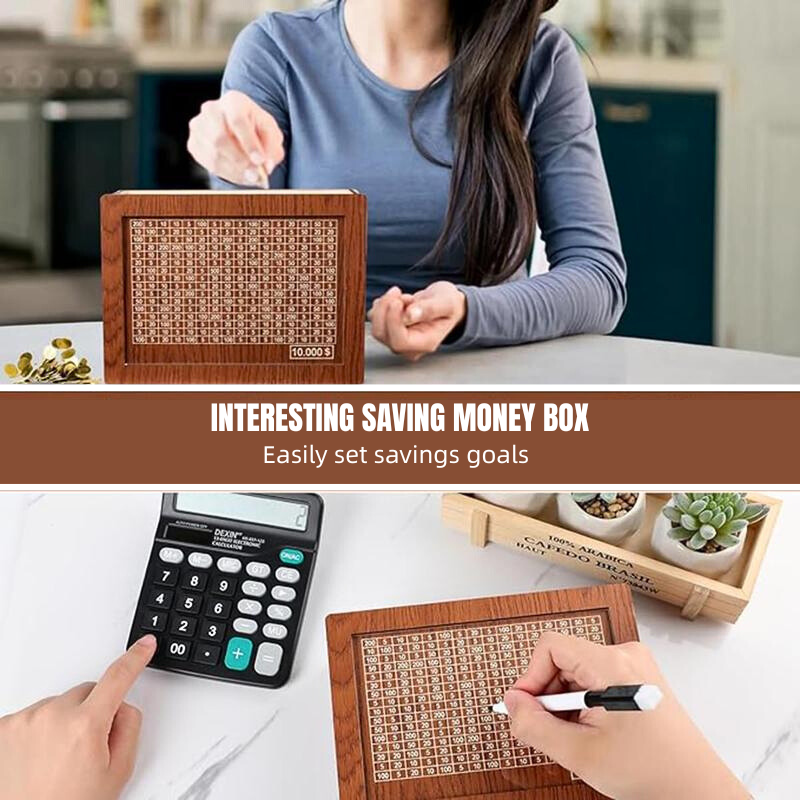 Wooden Cash Saving Challenge Box with 13 Stickers