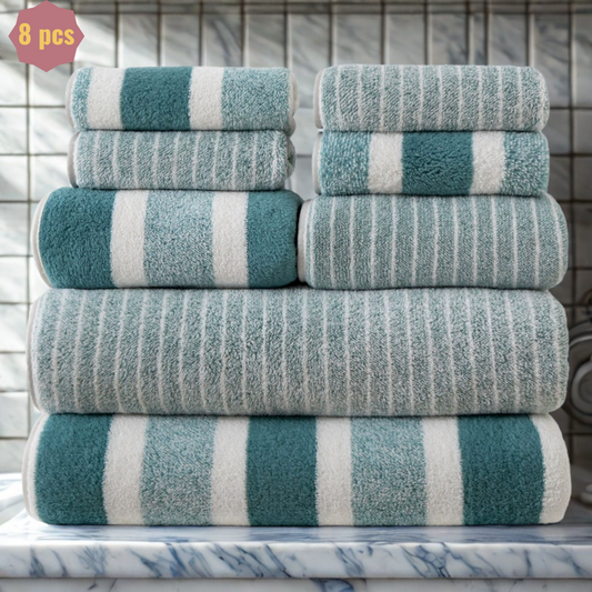 8 pcs Striped Pattern Bath Towel Set