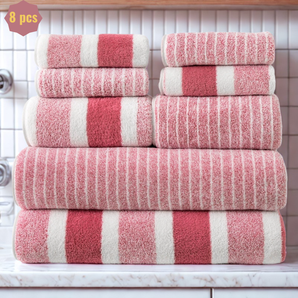 8 pcs Striped Pattern Bath Towel Set