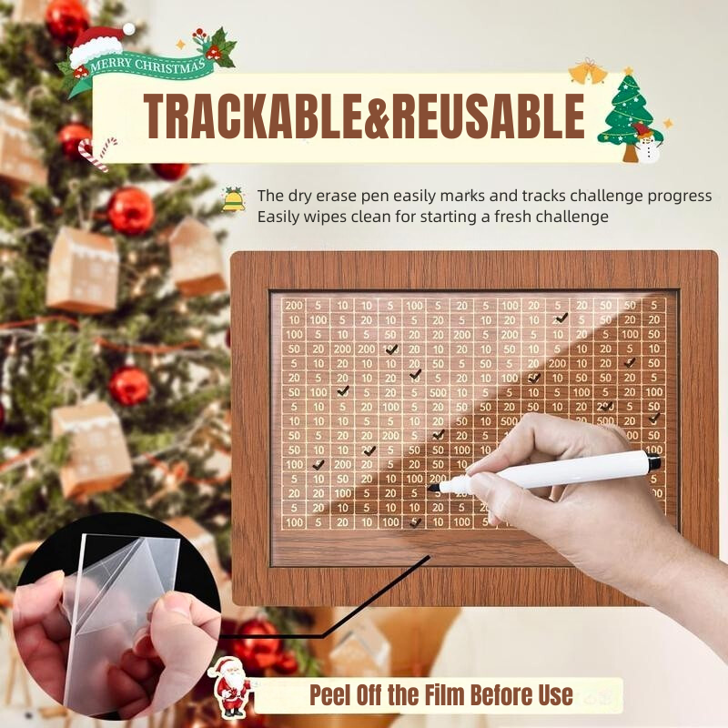 Wooden Cash Saving Challenge Box with 13 Stickers