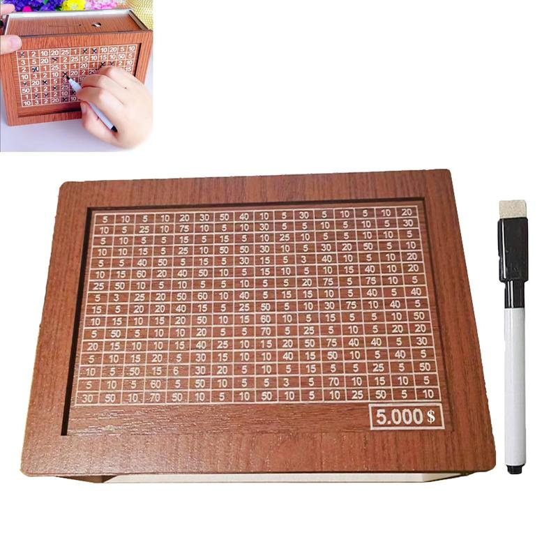 Wooden Cash Saving Challenge Box with 13 Stickers