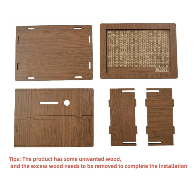 Wooden Cash Saving Challenge Box with 13 Stickers