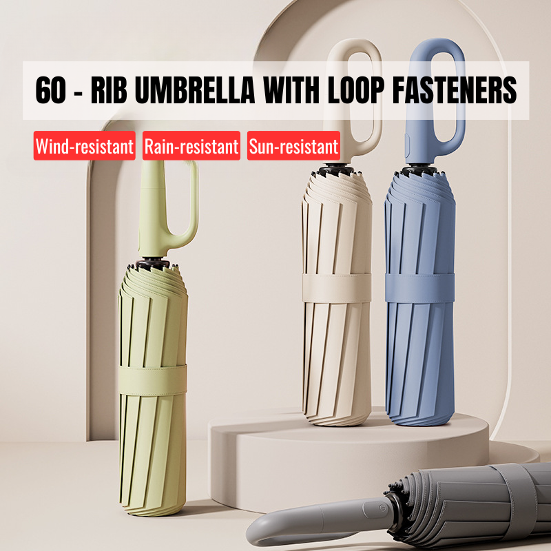60-Rib Double Layer Reinforced Foldable Automatic Umbrella