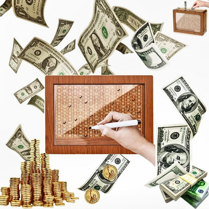 Wooden Cash Saving Challenge Box with 13 Stickers