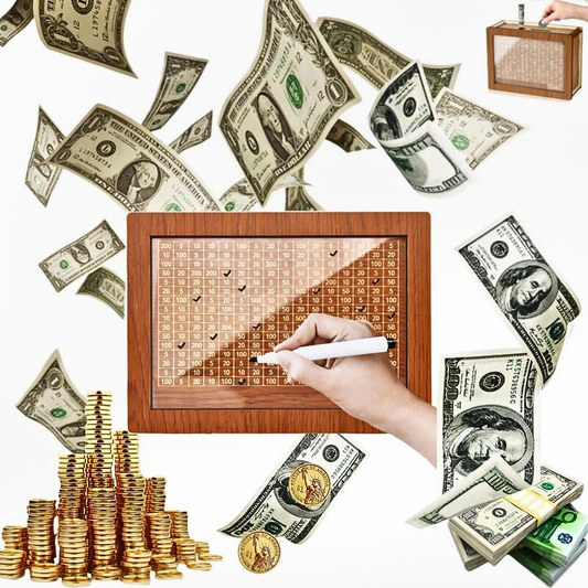 Wooden Cash Saving Challenge Box with 13 Stickers