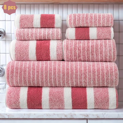 8 pcs Striped Pattern Bath Towel Set