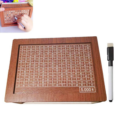 Wooden Cash Saving Challenge Box with 13 Stickers